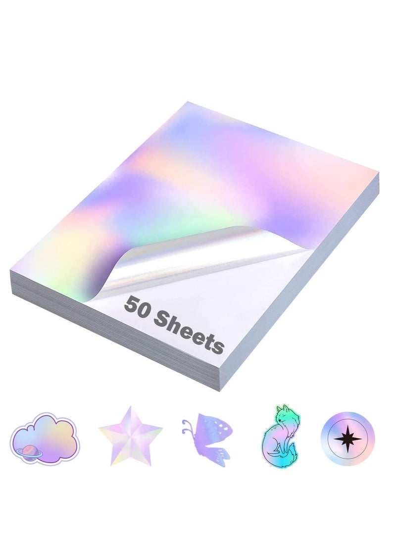 أرابايت ورقة ملصقات هولوغرافية شفافة A4 تحتوي على 50 ورقة من ورق الملصقات الشفاف الهولوغرافي بحجم 11.7 × 8.3 بوصة. هذا الورق للملصقات ذاتية اللصق ومقاوم للماء، ويتميز بتصميم هولوغرافي يمنح الملصقات مظهرًا برا - Image 1